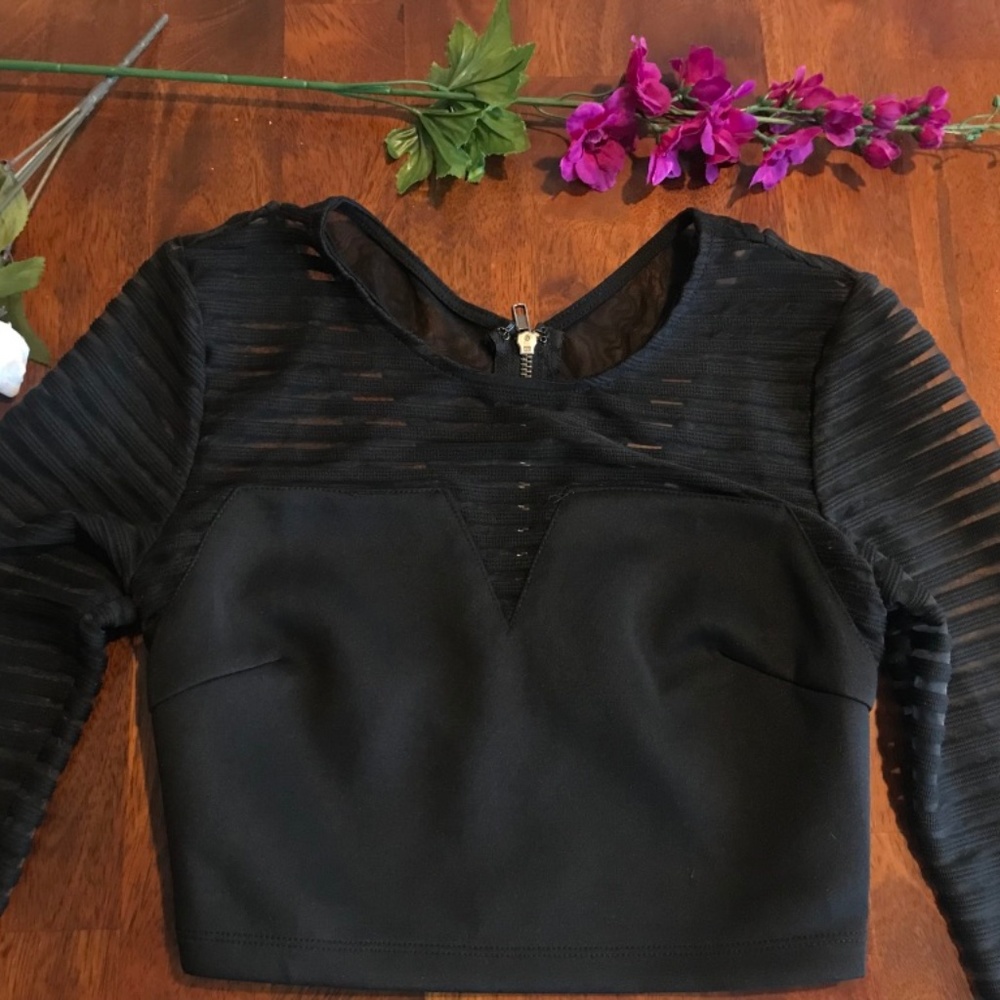 Cropped Black Long Sleeve Top